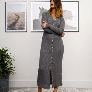 HOUSE OF LANCRY Willow Ribbed Midi Dress in Grey NWT